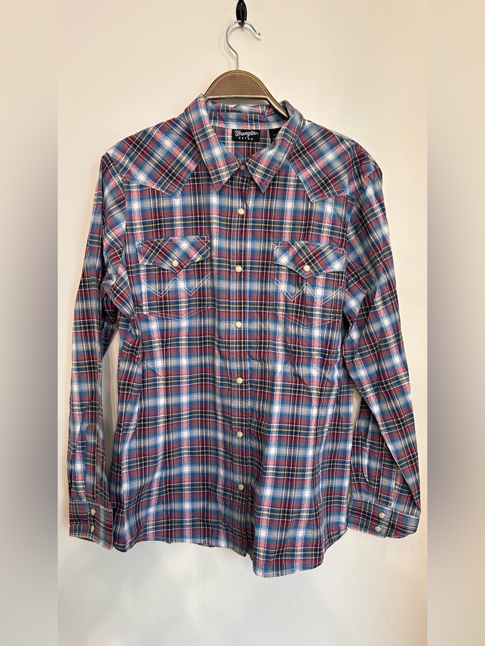 NWOT WRANGLER RETRO WESTERN SNAP BUTTON 100% COTTON SHIRT FITTED